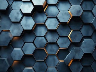 Poster - Abstract Metallic Hexagon Pattern with Glowing Edges
