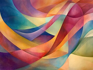 Wall Mural - Abstract Painting of Intertwined Colorful Curves