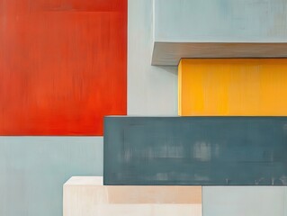 Poster - Abstract Geometric Composition of Colorful Painted Blocks