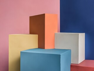 Poster - Colorful Abstract Geometric Shapes on a Pink and Blue Background