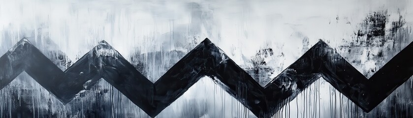 Wall Mural - Abstract Black and White Chevron Pattern with Dripping Paint