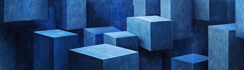 Poster - Abstract Blue Geometric Shapes with Textured Surface