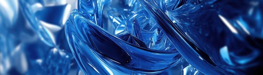 Wall Mural - Abstract Blue Swirling Liquid with Shiny Surface