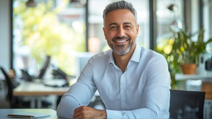 Confident Middle Eastern Executive Smiling in Modern Office Setting