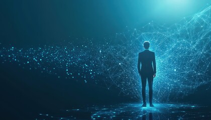 Poster - Silhouette of a Businessman Standing Before a Digital Network