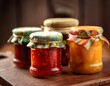 © arbi wiratama - Rustic condiment jars with depth of field showcasing homemade relishes and chutneys