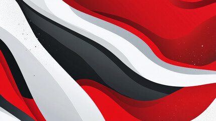 a professional abstract banner with bold red and white geometric patterns, accented by smooth curves