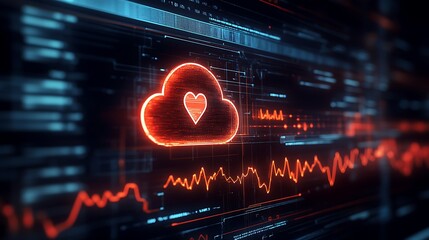 A sleek cloud icon paired with a heartbeat symbol on a digital interface, highlighting the concept of protected health data in secure electronic systems