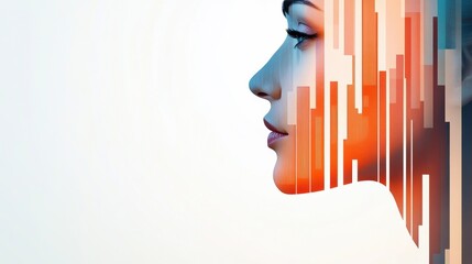 Wall Mural - A woman's face with a geometric pattern of lines and colors, AI