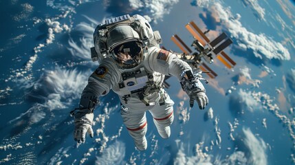 astronaut in outer space on the background of planet earth. Astronaut in a spacesuit in space