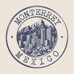 Wall Mural - Monterrey, Mexico Stamp City Postmark. Silhouette Postal Passport. Round Vector Icon. Vintage Postage Design.