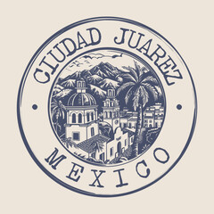 Poster - Ciudad Juarez, Mexico Stamp City Postmark. Silhouette Postal Passport. Round Vector Icon. Vintage Postage Design.