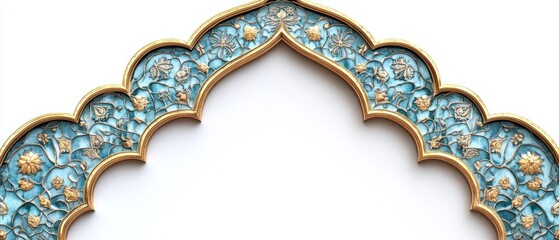 Wall Mural - Ornate Golden Frame with Blue and Gold Floral Pattern