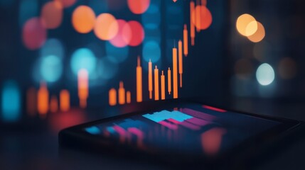 A dynamic bar graph on a mobile device, illustrating stock market performance with real-time updates.