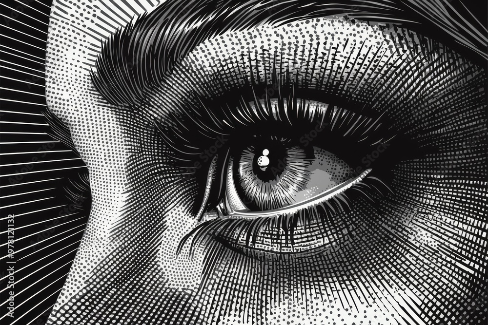 Engraved style black and white drawing of a human eye highlighting ...
