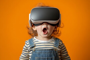 Wall Mural - child immersed in a virtual reality experience showing wide eyed wonder and excitement while interac