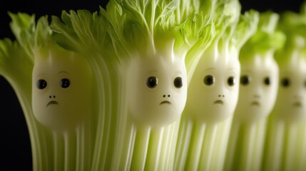 Poster - A bunch of vegetables with faces on them are lined up, AI