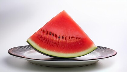 Wall Mural - slice of watermelon on a plate white background