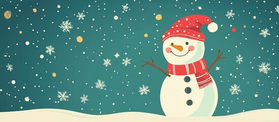 Flat style Christmas card featuring a snowman