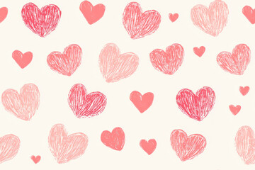 Cute love heart seamless pattern illustration. Cute romantic pink hearts background print.