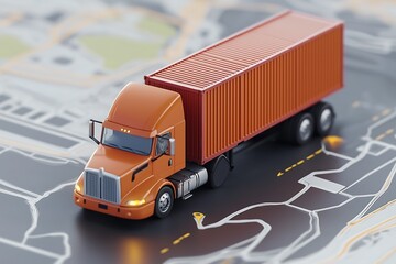 Wall Mural - 3D illustration of a truck on a map with location pins