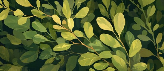 Poster - painting of textured green leaves in a natural setting