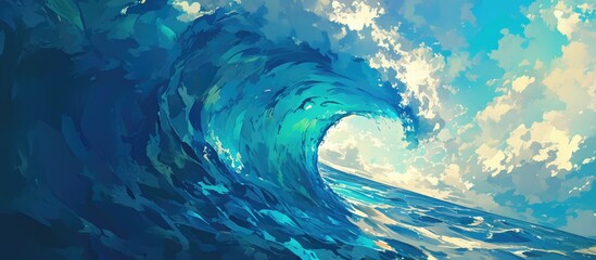 Poster - Underwater wave painting with a vibrant blue ocean ambiance