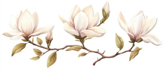 Poster - Delicate magnolia flower painting set against a white background