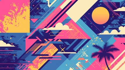 Vector Neo Memphis composition artwork in a vintage 80s 90s style This vibrant block design is ideal for brand identity stickers wallpapers graphics cards posters packaging and more