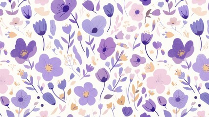 Wall Mural - Elegant light purple floral vector wallpaper on a white background Vibrant natural style flowers create a colorful pattern suitable for children s books