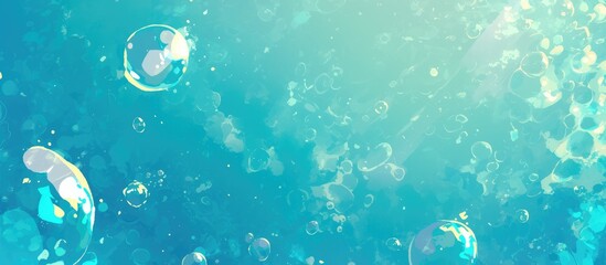 Poster - Underwater painting featuring bubbles and bokeh in shades of turquoise green
