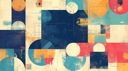 Canvas Print - Abstract painting featuring hand drawn geometric shapes including squares circles and triangles Ideal for craft business concepts wallpapers banners backgrounds or landing pages