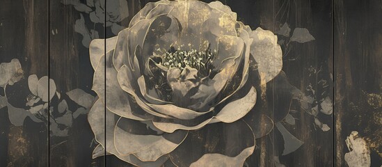 Monochrome vintage rose painting as wall art in a room featuring a textured backdrop