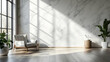 © farikhin - White Marble Wall with Wooden Floor and Chair 3D Illustration
