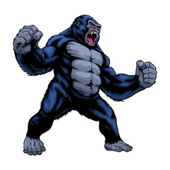 Wall Mural - angry roaring gorilla hand drawn illustration