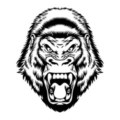 Wall Mural - roaring gorilla black and white illustration