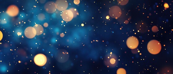 Wall Mural - abstract blurred bokeh effect featuring stars against a dark blue backdrop