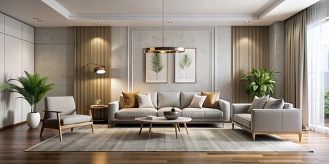 Wall Mural - Elegant modern living room with minimalist composition, minimalist, elegant, modern, living room, interior design