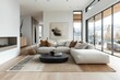 © AdibaZR - Modern living room with cozy furnishings and large windows.