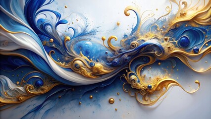 Wall Mural - Abstract sapphire and gold ink swirls with silver accents , abstract, sapphire, gold, ink, swirls, silver, accents, artistic