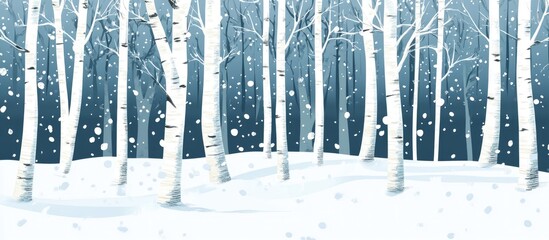 Snowy Winter Background With Blue And White Aspen Trees