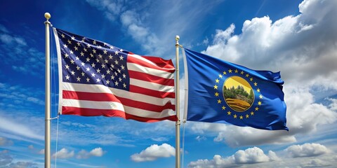 Oregon state flag and United States flag waving together, Oregon, state flag, United States, national flag, waving, patriotic, pride