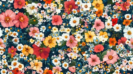 Sticker - Charming raster pattern featuring small colorful flowers Elegant template for fashion prints Seamless spring floral background with a variety of blooms