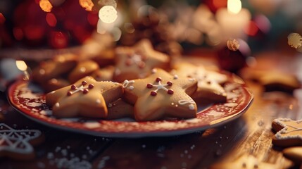 Wall Mural - Christmas cookies on a festive plate,