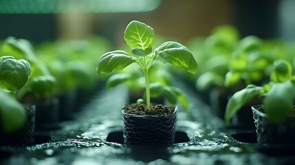 Close up of Thriving Seedling in Hydroponic Cultivation System