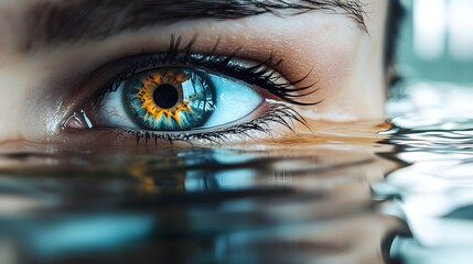 Double exposure of two eyes with a flooded interior in the background, water damage evident, emphasizing the need for home insurance claims