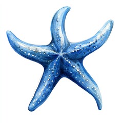 A blue starfish symbol, marine conservation, watercolor style, blue, isolated on white background