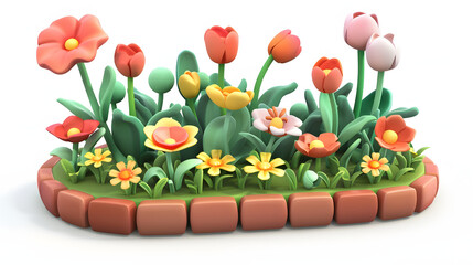 Canvas Print - Flower Bed park elements icon 3D Cartoon