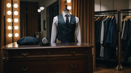 Suit vest on a table in an elegant dressing room