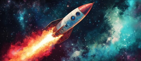 Wall Mural - rocket in outer space mixed media